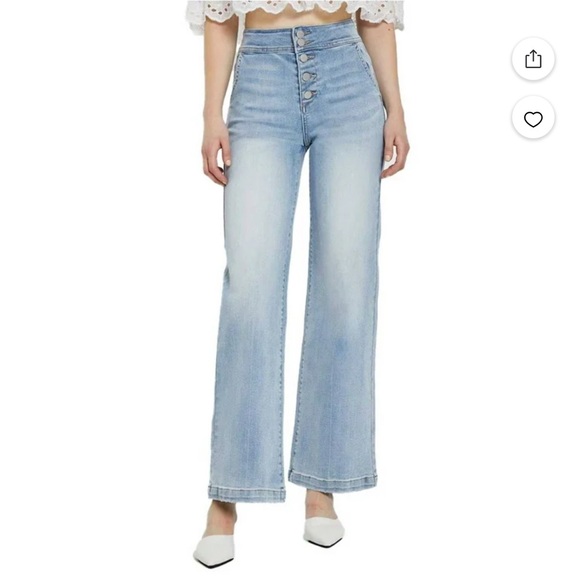 NWT RISEN JEANS High-Waisted flare wide leg Light Blue Jeans 29 - Picture 1 of 7